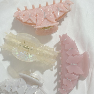 Pinza de pelo de acetato rosa con diseño de mariposa, estilo coreano, para la parte trasera de la cabeza, tipo pinza de tiburón, accesorio para el cabello. - Product Image 3
