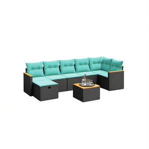 Set Divano da Esterno in Polyrattan Nero con Cuscini, 8 Posti, Design Contemporaneo, Stile Moderno - Product Image 1