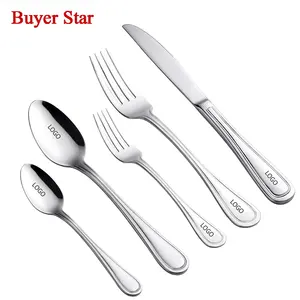 Wholesale Christmas 5pc Silver Mirror Polished Knife Fork Spoon Cutlery 304 Stainless Steel Silverware Flatware Sets