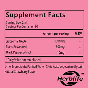 Complément liposomal NAD - 1200 mg de gouttes liquides de NAD+ pour femmes et hommes avec resvératrol, extrait de poivre noir, saveur fraise - Product Image 2