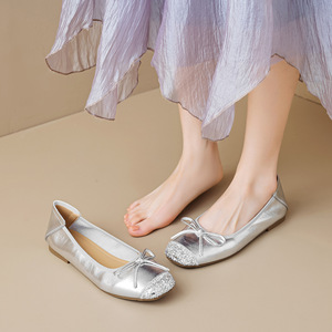 Chaussures de ballet en microfibre pour femme, plates, toutes saisons, à bout carré, avec nœud, pour le quotidien, les fêtes, style princesse - Product Image 3