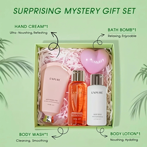 LXPURE Herbal Rose Scent Surprising Mystery Bath Gift <strong>Set</strong> 4Pcs Body <strong>Wash</strong> Lotion <strong>Hand</strong> Cream &amp; Heart Bath Bomb OEM Available - Product Image 1