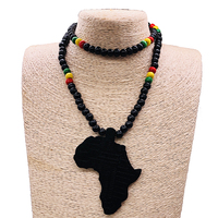 Collar Hiphop Rasta Africano, Cadena de Cuentas de Madera Natural, Collar con Mapa de África