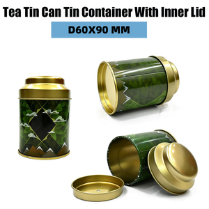 Envase de Hojalata con Doble Tapa y Impresión Personalizada, Caja Redonda Negra y Verde, Envase Metálico Vacío para Té - Product Image 6
