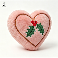 Coussin en peluche Cœur de Noël avec broderie baies de houx, rose, doux, rembourré, décoratif pour la maison, le canapé, cadeau