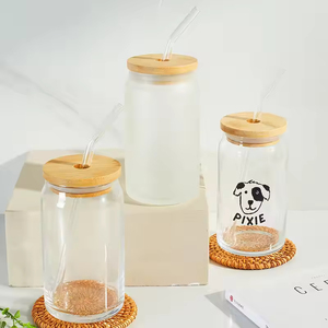 Botella de vidrio de 12oz, 16oz, 20oz, vaso de vidrio de borosilicato alto con tapa y pajita, para cerveza, té, zumo, refrescos - Product Image 6