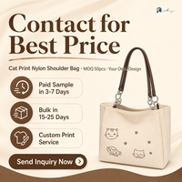 Tas Jinjing Nilon Ringan dan Tahan Lama, Tas Selempang Bordir Kucing Kawaii untuk Belanja, Grosir Langsung Pabrik MOQ Rendah Custom
