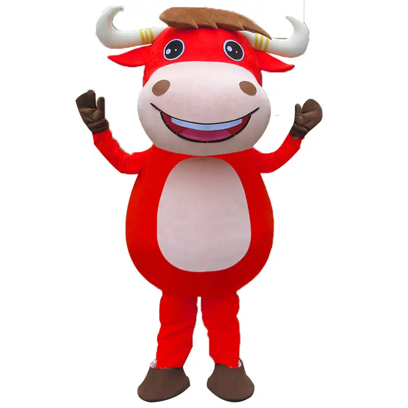 Mascota de vaca de Año Nuevo rojo, disfraz de dibujos animados divertido para adultos al aire libre, disfraz de mascota inflable de 2m/2,6 m