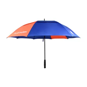 Proveedores al por mayor paraguas de golf de doble capa con ventilación logotipo personalizado paraguas de golf promocional de lluvia a prueba de viento