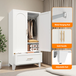 60" Tall Modern Metal <b>Wardrobe</b> Cabinet with 2 Drawers and <b>Hanging</b> Rod Doors for Bedroom (White) - Product Image 3