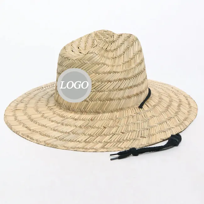 Wholesale Natural Grass Wide Brim Summer Cap Lifeguard Hat Custom Logo Cowboy Straw Hat Supplier Men Straw Hats