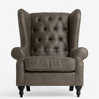 Sillón Individual Nórdico Clásico Personalizado, Elegante Sillón de Cuero con Mechones de Tigre para Dormitorio, Apartamento, Hotel, Villa, Uso Recreativo