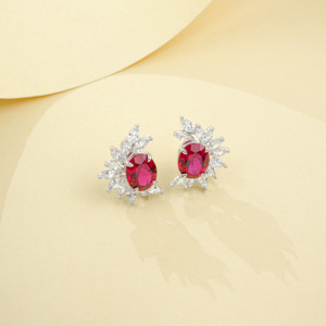 925 Silver 8x10mm Oveal Lab Ruby <b>Stud</b> <b>Earrings</b> Sterling Silver Lab-Grown Ruby Halo <b>Stud</b> <b>Earrings</b> - Product Image 2