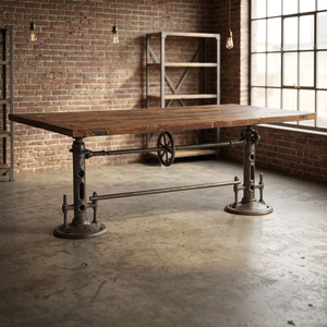 Industrial Vintage Antique Foldable <b>Dining</b> Room Furniture Pedestal Cast Iron Metal Crank Jack Height Adjustable Iron Mango <b>Table</b> - Product Image 2