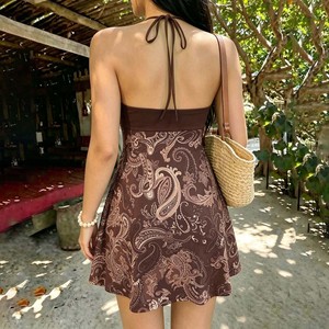 Vestido Mini Halter Y2K Vintage con Estampado Sólido, Sin Mangas, Cintura Baja, Línea A, Espalda Descubierta, Ecológico, Transpirable, para Mujer, Verano - Product Image 5