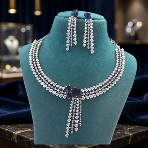Parure de bijoux indiens plaqués or 24 carats anti-ternissement pour femme : collier, boucles d'oreilles et Maang Tika – Idéale pour mariages, fiançailles et soirées – Tendance - Product Image 2