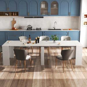 Modern <strong>Rectangular</strong> Extendable Marble Dining <strong>Table</strong> for Home Kitchen Living Room Conference Room Furniture - Product Image 4