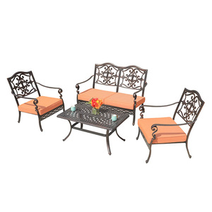 Ensemble de canapés de jardin en aluminium, mobilier d'extérieur au design traditionnel, coussins en mousse haute densité, usage en villa, durable - Product Image 1