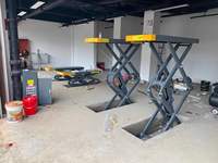 Elevador Hidráulico Ultrafino de Cuatro Cilindros para Autos, Elevador de Tijera de Elevación Completa, Certificado CE, Plataforma de Acero de 25 mm, Perfil Bajo