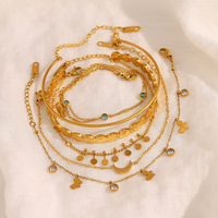 Ensemble de bracelets vintage superposés pour femmes, style plage, fleur, lune, strass, acier inoxydable
