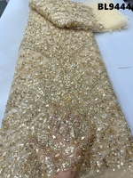 Tissu en dentelle de tulle perlé et brodé de sequins de luxe arabe pour robe de mariée des Émirats arabes unis