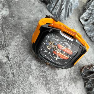 Montre de poignet dynamique à quartz, design élégant, résistante aux chocs et étanche, avec bracelet en caoutchouc rouge, inspirée des montres F1 et des moteurs V12, livraison rapide - Product Image 2