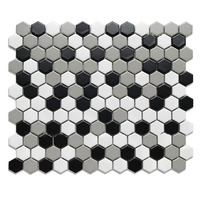 Petite mosaïque en forme d'hexagone en porcelaine noire et blanche carrelage en céramique poli et mat pour sol et mur
