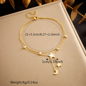 European American Fashion Minimalist Double Layer Chain Anklet Star Tree Of Life Pendant Zinc Alloy Foot Ornament Gift - Product Image 4
