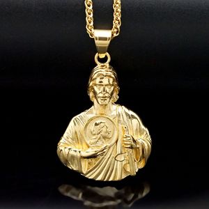 Collar con Colgante de San Judas de Acero Inoxidable, Chapado en Oro, con Cadena de Eslabones, Estilo Hip Hop, Joyería de Regalo - Product Image 2