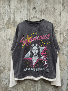 T-shirts personnalisés Streetwear en coton épais à double couche, manches longues, imprimés graphiques, effet vintage, avec strass pour hommes - Product Image 2
