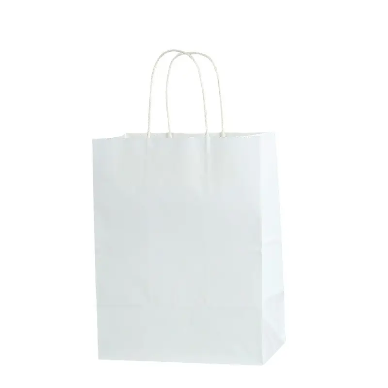 Saco de papel branco dobrável para compras, sacola de papel kraft com impressão de logotipo em tamanho personalizado, sacola reciclável