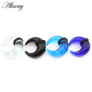 Alisouy, 2 uds., forma de C, cuerno de Búfalo, tabique de cristal, anillos para la nariz, tapón para los oídos, expansor, túneles, guges cónicos, para el cuerpo Piercing, joyería - Product Image 2