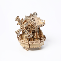 Vente en gros de modèles de maisons en bois 3D en forme de moulin à vent de Noël, puzzles en bois 3D à faire soi-même pour adultes, kit de décoration de Noël à assembler