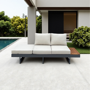 Set Divano Moderno <span class=keywords><strong>da</strong></span> <span class=keywords><strong>Esterno</strong></span> in Teak Arredamento <span class=keywords><strong>da</strong></span> Giardino Impermeabile Divano Sezionale in Alluminio con <span class=keywords><strong>Cuscini</strong></span> di Seduta Regolabili per Villa e Patio - Product Image 4