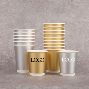 Eco-friendly Craft <b>Paper</b> Double <b>Wall</b> Disposable Reusable Compost Customizable 8-16oz Gold/Silver Foil Cups for Coffee Juice - Product Image 1