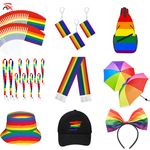 Vente directe économique : Cordon de cou <span class=keywords><strong>en</strong></span> polyester, casquette, bandeau mignon et porte-clés, motifs drapeau <span class=keywords><strong>arc</strong></span>-<span class=keywords><strong>en</strong></span>-<span class=keywords><strong>ciel</strong></span> LGBTQ, pour activités promotionnelles et extérieur - Product Image 1