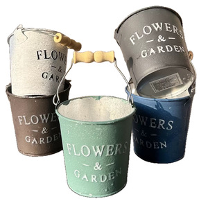 Saif Secchiello in <span class=keywords><strong>ferro</strong></span> mini retrò in stile americano, anticato con decorazione ad anello, piccolo vaso da giardino per fiori, oggetti vari e ornamenti - Product Image 5