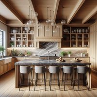 Armoires de cuisine modulaires CBMmart en stratifié avec charnières, robinet, évier, crédence, portes en bois massif, caisson en contreplaqué, design moderne, granit, marbre