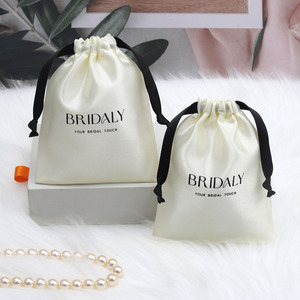 Luxury Custom Logo Printed Color Shiny High Quality Satin Drawstring Bag for Hair Shoe Shopping Gift Dust Yellow Satin Pouch - Product Image 3