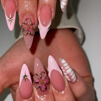 24 faux ongles en métal avec strass 3D en forme de fleur, réutilisables, vente en gros d'usine, OEM, ODM, ensemble d'emballage personnalisé