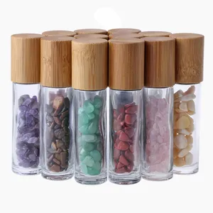 DIY 10ml crystal jade glass roller bottle for essential oil perfume i cosmetics packaging roll on glass vial bamboo lid bamboo Arts