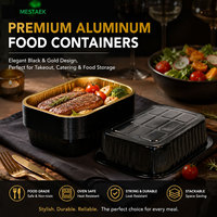 Plaque de cuisson rectangulaire en aluminium noir de qualité alimentaire, récipient en aluminium recyclable de 1000 ml, mini moules à gâteaux avec couvercles