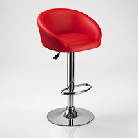 Tabouret de bar pivotant réglable en cuir PU rouge avec dossier incurvé, base en chrome et repose-pieds pour comptoir de cuisine