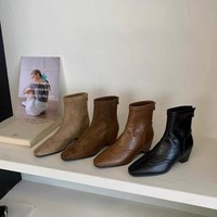 Bottines à bout pointu pour femmes, talon compensé caché, fermeture éclair arrière, bottes de style western multicolores