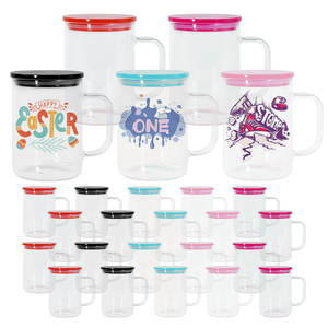 Nouvelle tasse en verre avec couvercle, 17 oz, pour sublimation, bonbons, bière, tasses à café avec poignée et couvercles colorés - Product Image 1