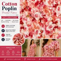 Tissu en popeline de coton imprimé de fleurs à l'aquarelle personnalisé, motif de roses vintage pour robe, chemisier, textile de maison pour femmes