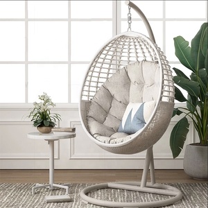 canne en osier de jardin modernes blancs chaises à oeufs suspendues en rotin en métal de porche de patio extérieur avec support - Product Image 1