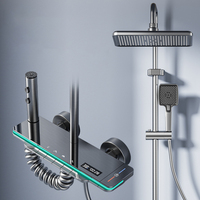 Système de douche mural de luxe à affichage numérique LED, 4 fonctions, avec touches de piano, finition électroplaquée, ensemble mitigeur de pluie pour salle de bain d'hôtel