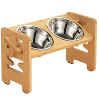 Bol de nourrissage pour chien et chat à hauteur réglable avec support en bois de bambou, bol surélevé - pour petits animaux, anti-fuite, design 2 en 1