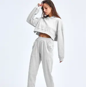 KKXIU Loose Hooded Sportswear Fashion Running Solid Color Fitness Suit Long Sleeve Long Pants Yoga Set